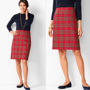 Talbots Straight & Pencil Mni Skirt Women's 12 Petite Red Plaid Hidden Zip Party